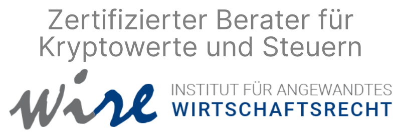 Zertifikat des WIRE Instituts: Zertifizierter Berater für Kryptowerte und Steuern